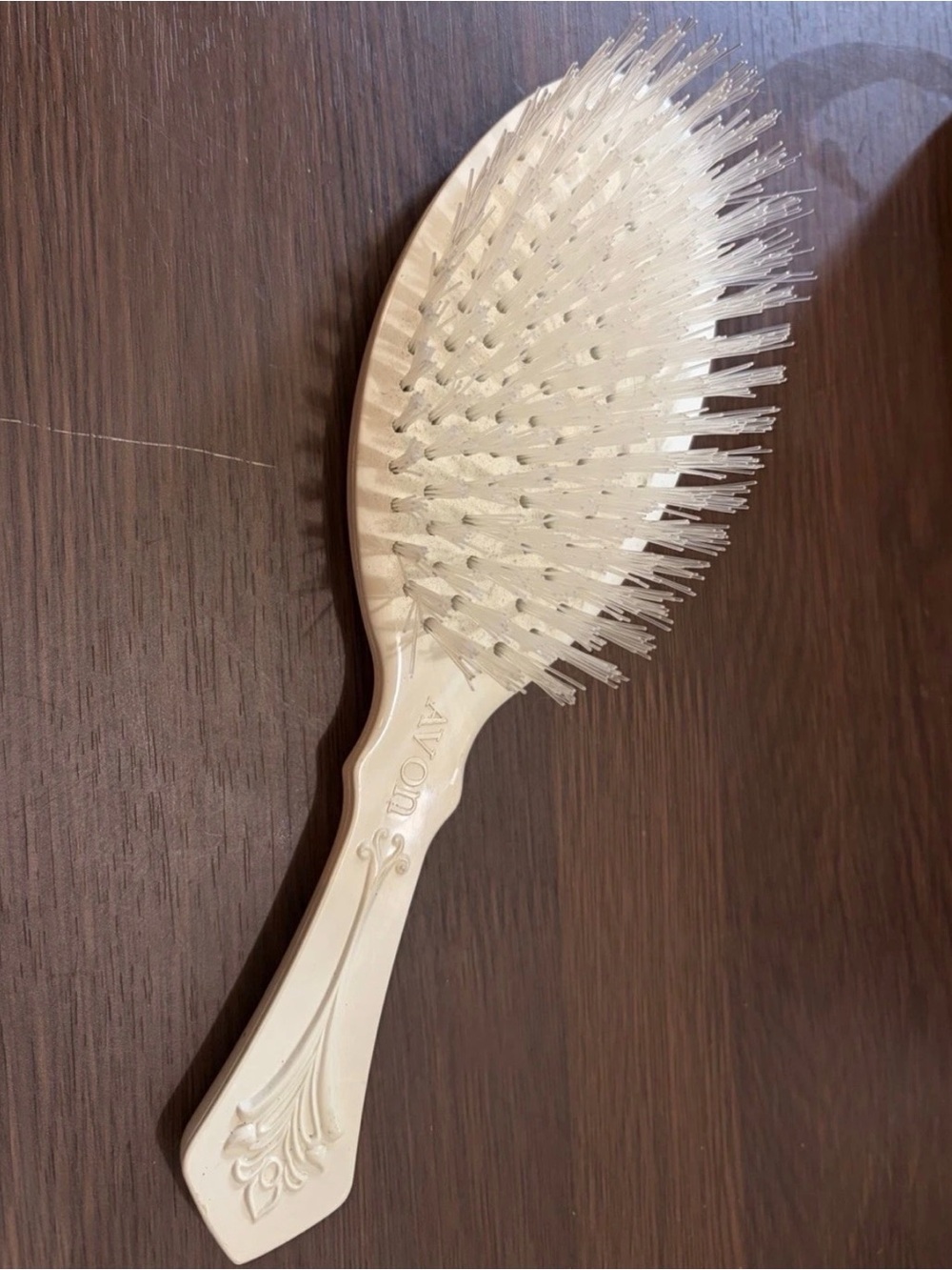 Vintage Avon Ivory Plastic Hair Brush with Clear Bristles